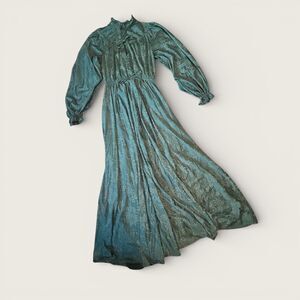 Vintage ILGWU Union-Made Green Floral Maxi Dress 1960s–1970s